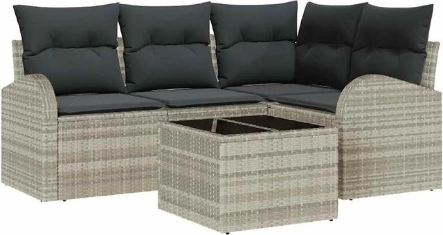 vidaXL Garten-Sofa-Set aus Poly-Rattan in Hellgrau mit Kissen, 5-teiliges L-Shape Lounge-Set - Bild 1