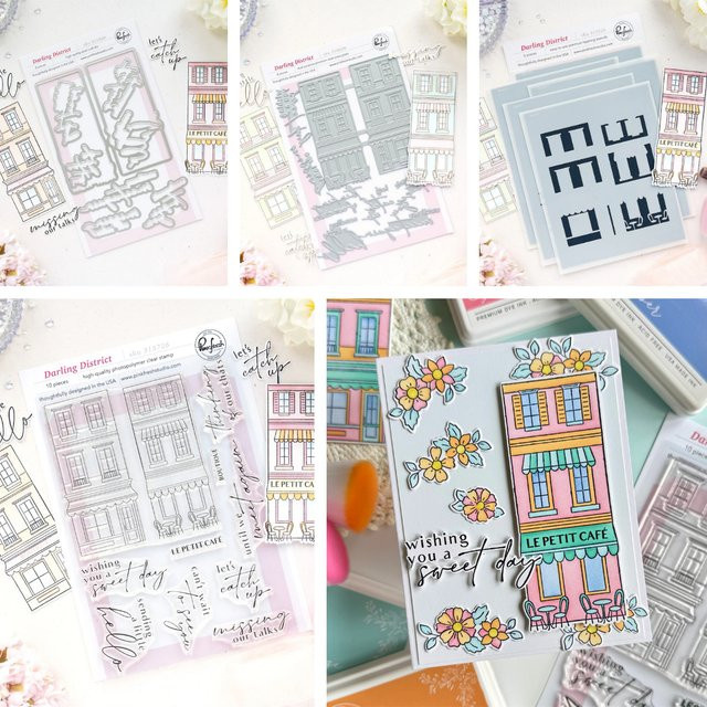 Darling District Dies Stamps Stencils 2026 Pink Fresh Couture Edit Komplettpaket für Scrapbook und Karten in Pink und Multicolour - Bild 1
