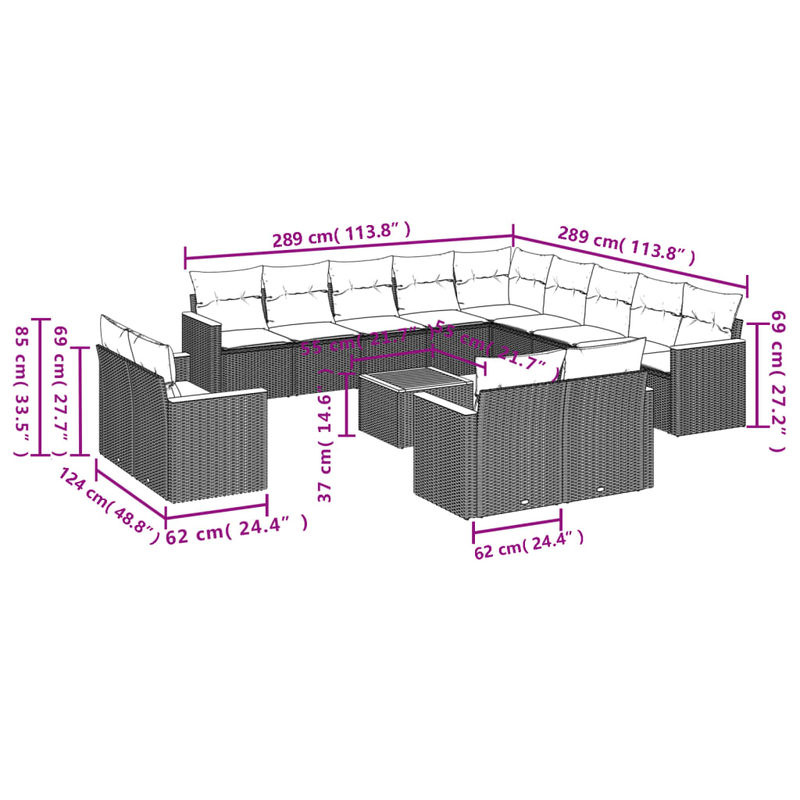 Vidaxl Gartenmöbel-Set aus Polyrattan und Akazie mit 14 Teilen und Kissen, Grau - Bild 3