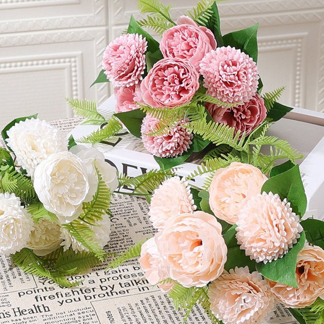 ZQCY Set aus 2 oder 4 Stück künstlichen Seidenblumen als Pfingstrosen und Hortensien in Multicolor für Hochzeiten, Tischdekoration und DIY-Kränze - Bild 1