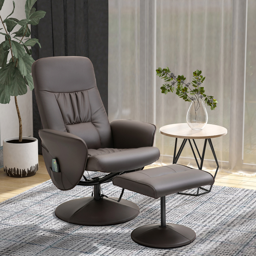 HOMCOM 2-in-1 TV Relaxsessel mit Liegefunktion, 360 Grad drehbar und 10 Massagepunkten, Kunstleder, Braun, B: 76 cm, T: 81 cm, H: 105 cm - Bild 2