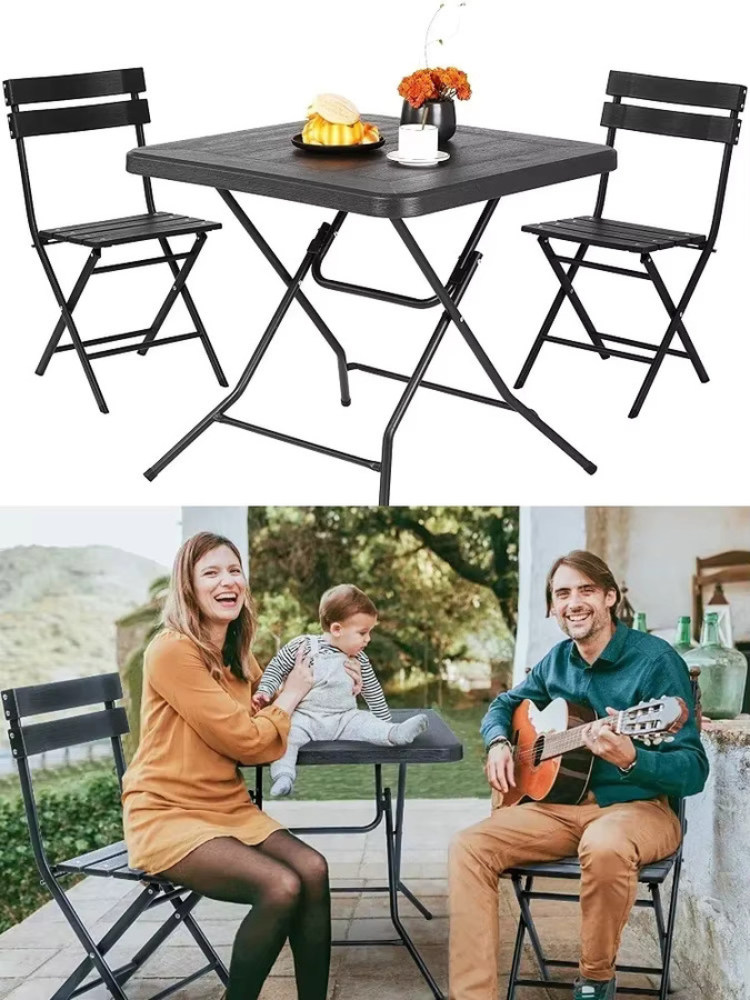 Homfa Klapptisch rund aus HDPE-Kunststoff für Innen und Außen, höhenverstellbar, Schwarz oder Braun, Breite: 80 cm - Bild 7