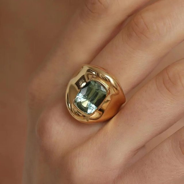 Yiran Jewelry Ring, Vintage, Kupfer, Gold, grüner Turmalin, Zirkonia, Damen - Bild 1