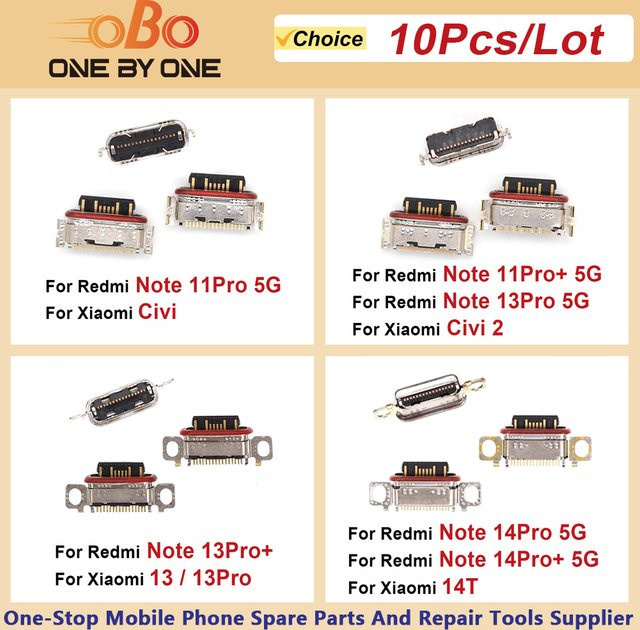 10er Set USB-C Ladeport Stecker für Xiaomi Redmi Note 11 13 14 Pro Plus 14T 5G Civi in Silber - Bild 1