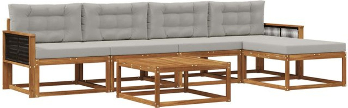 Modernes Outdoor-Sofagarnitur Set aus Akazie mit 6-teiligen Kissen in Natur und Grau von vidaXL - Bild 1