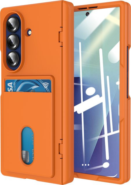 Hautfreundliche Samsung Galaxy Z Fold 7 und Z Fold 6 Handyhülle mit Kartenfach und Kameraschutz in Pink oder Orange - Bild 1