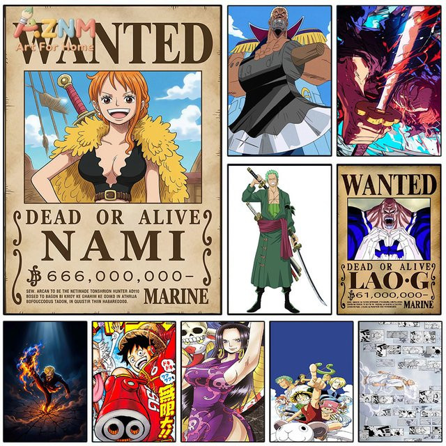 AZNM One Piece Nami Wanted Poster Anime Leinwand-Wandkunst in Multicolor - Bild 1