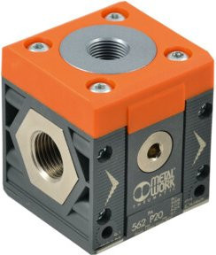 Riegler Luftabnahme 4-Wege SYNTESI BG1 in Orange, Anschluss G 3/8, Ausgänge 1x G 1/4 und 3x G 1/8 - Bild 1