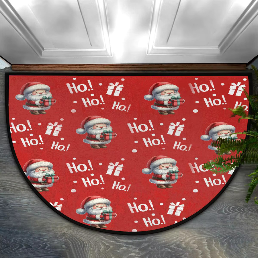 VIKAMA Weihnachts-Teppich halbrund, rot, rutschfest und waschbar - Bild 1