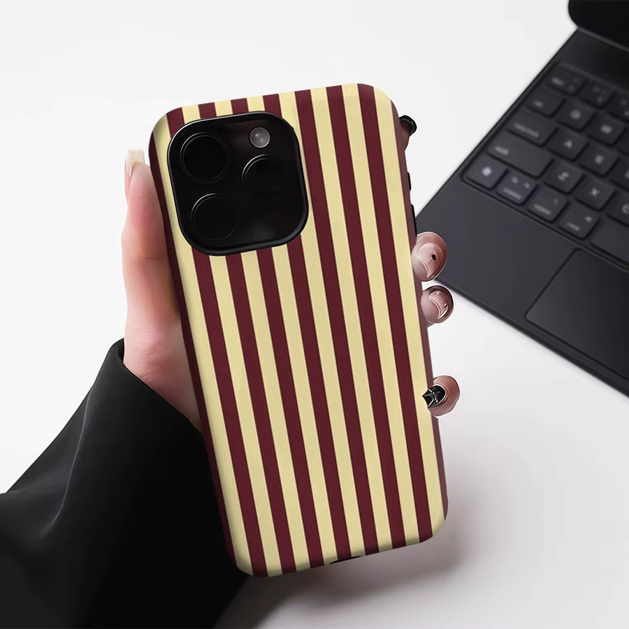 Potdemiel Handyhülle mit vertikalen Streifen in Burgunderrot und Beige für iPhone 17 16 15 14 13 Pro Max Plus, robuste doppelschichtige Magnet-Hülle - Bild 4