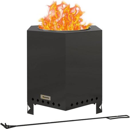 Outsunny Rauchfreie Feuerschale aus Metall in Schwarz inklusive Schürhaken für deinen Garten, Durchmesser: 46,5 cm