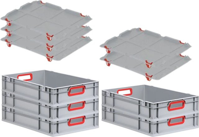 PROREGAL Spar Set 5x Eurobox Nextgen Color mit Auflagedeckel und Schiebeschnappverschlüssen, Farbe Rot, H x B x T: 12 x 40 x 60 cm - Bild 1