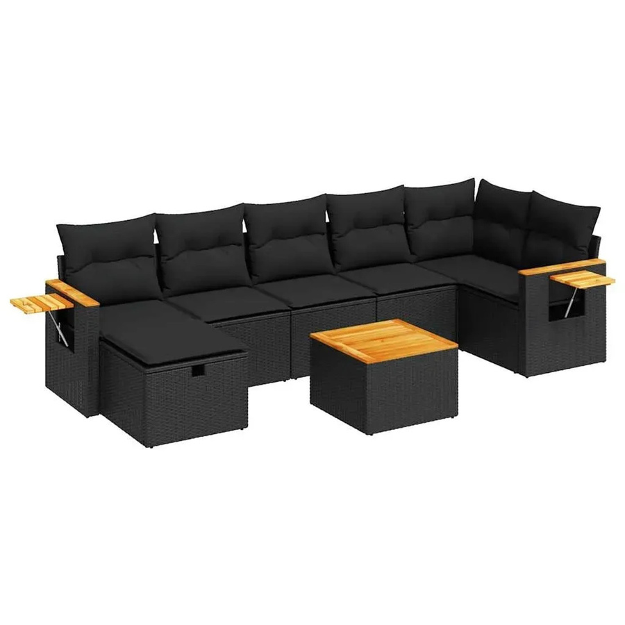 vidaXL 8-teilige Garten-Sofagarnitur in L-Form aus schwarzem Poly-Rattan mit Kissen und pulverbeschichtetem Stahlgestell - Bild 2
