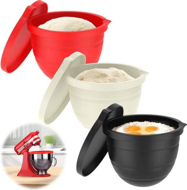 MixAid Silikoneinlagen für KitchenAid 5-Qt-Mixer mit neigbarem Kopf, Set aus 3 runden Einlagen und 3 Deckeln, Farbe: Schwarz - Bild 1