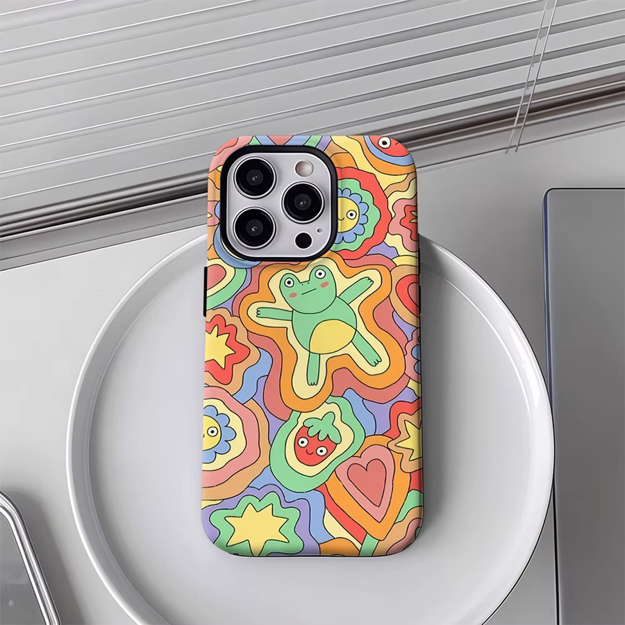 Bunte Cartoon-Frosch Handyhülle für Apple iPhone 17 16 15 14 13 12 Pro Max Plus mit doppelschichtiger Rückseite in Multicolor - Bild 3