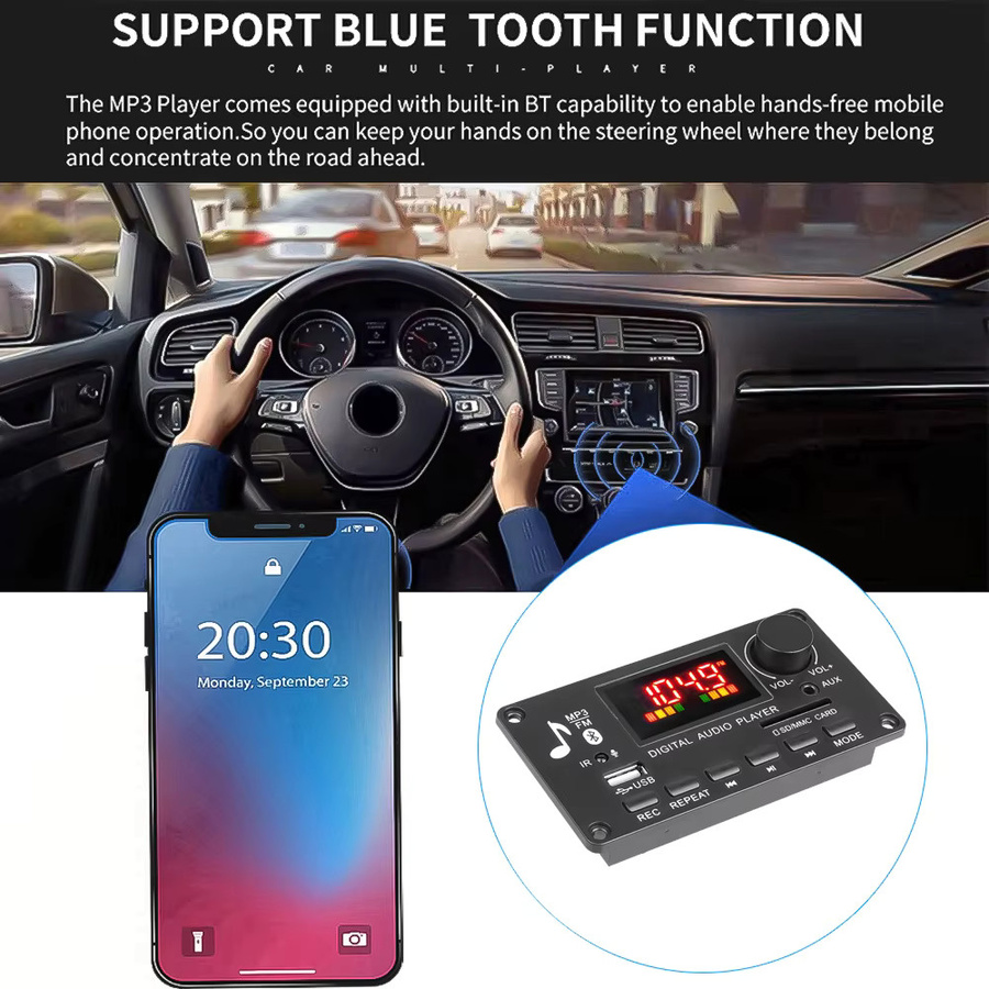 Kebidu Bluetooth 5.0 MP3 Decoder Board mit 80W Verstärker, FM Radio, USB, TF und Mikrofon-Eingang, Schwarz - Bild 3