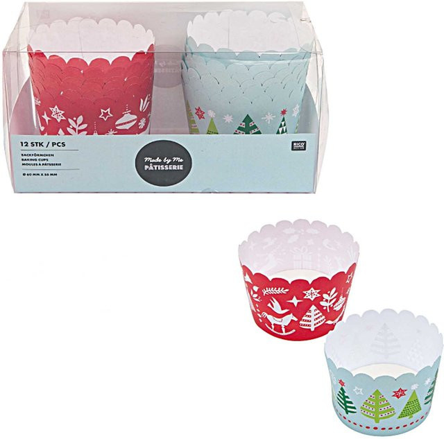 Rico Design Backförmchen X-MAS rund aus Papier, rot-mint, 12 Stück, Durchmesser: 6 cm - Bild 1