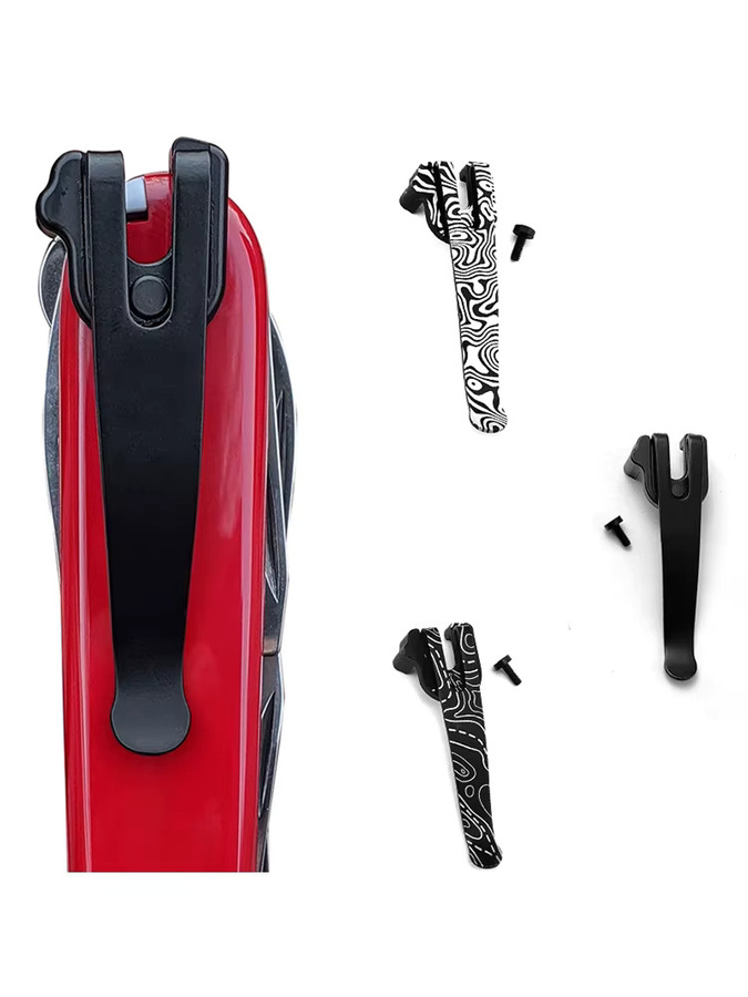 Victorinox Taschenclip aus Edelstahl mit Schraube für 91 mm Schweizer Taschenmesser in Schwarz und Lila - Bild 1