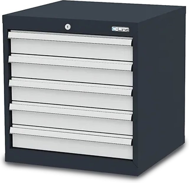 Simplaflex Schubladenschrank aus Stahlblech mit 5 Schubladen und Schloss, grau, B/T/H: 60 x 57,5 x 62 cm - Bild 1