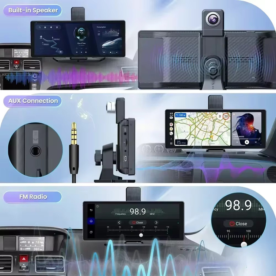 Srnubi 4K Auto Dashcam mit 10,26 Zoll Display, Carplay und Android Auto, Dual Lens Fahrrekorder mit 360 Grad Rotation, WIFI und Bluetooth, Schwarz - Bild 6