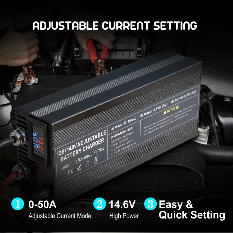 Lifepo4 Batterieladegerät mit Display für 14,6 V und bis zu 80 A, Netzteil mit Strom- und Festspannungsfunktion für 100 V bis 240 V - Bild 2