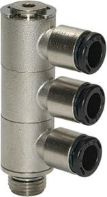 Riegler L-Mehrfachverteiler 3-fach click-clock, drehbar, Messing, Farbe: Silber, G 1/8 a Ø 4mm - Bild 1