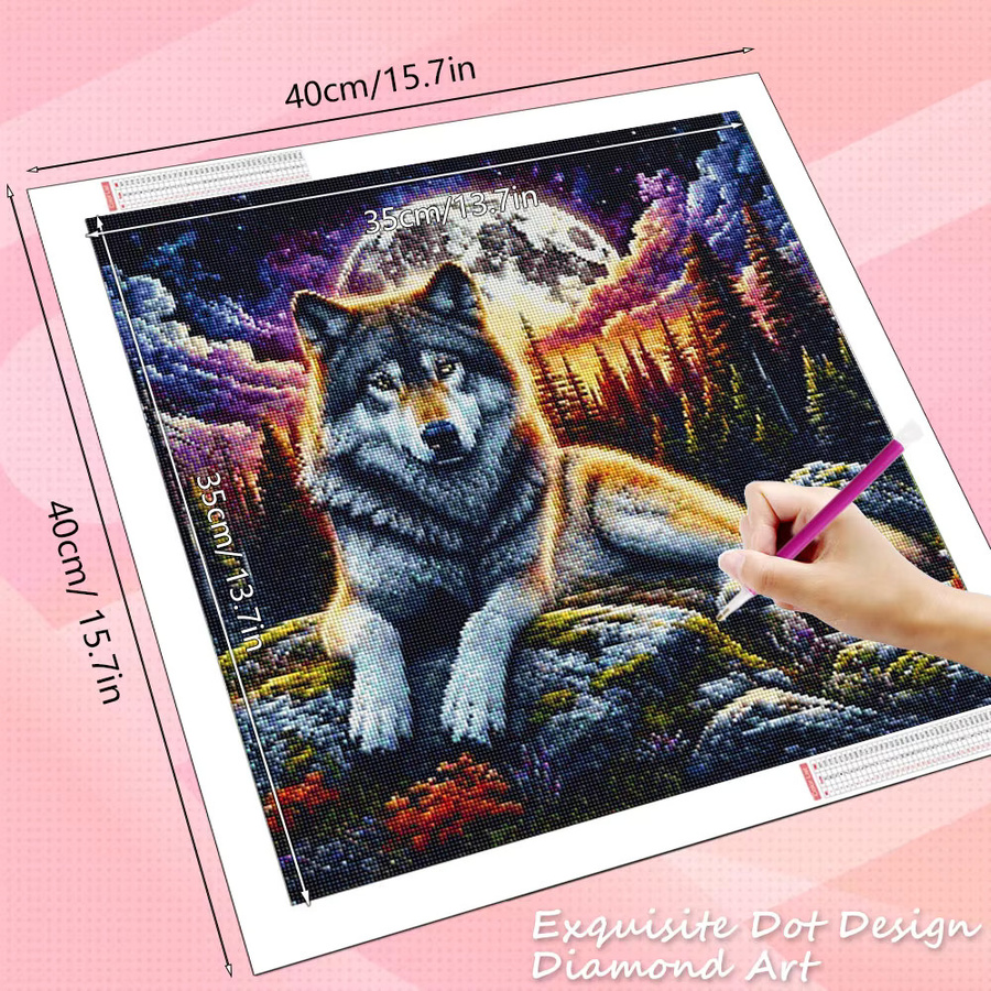 HUACAN DIY Diamantmosaik Wolf im Mondwald als Strass Diamant Malerei Set, Mehrfarbig, B/H: 20 x 20 cm - Bild 2