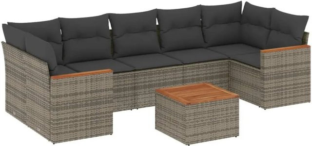 vidaXL 8-tlg Garten-Sofagarnitur L-Form aus Poly-Rattan in Grau mit Kissen und Armlehnen - Bild 1