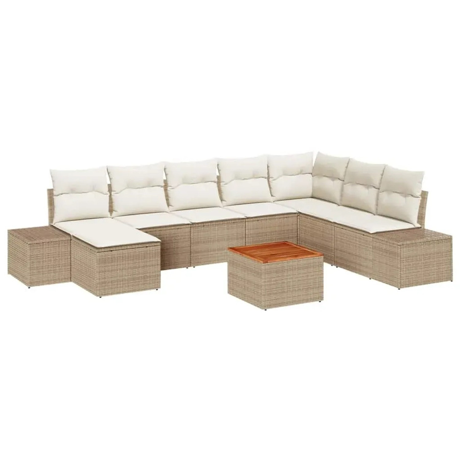vidaXL Garten-Sofa-Set aus Poly Rattan in Beige mit 9-teiligem Set inklusive Kissen und Tisch - Bild 2