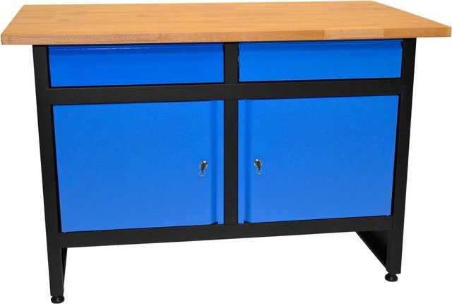 Güde GW 2/2 Werkbank in Blau mit Natursteinplatte und Holzoberfläche - Bild 1