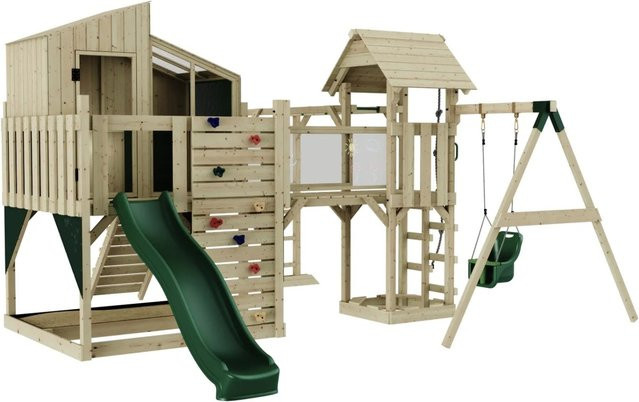 OutdoorToys Spielturm Liv mit Babyschaukel in Dunkelgrün aus Holz und Stahl - Bild 1