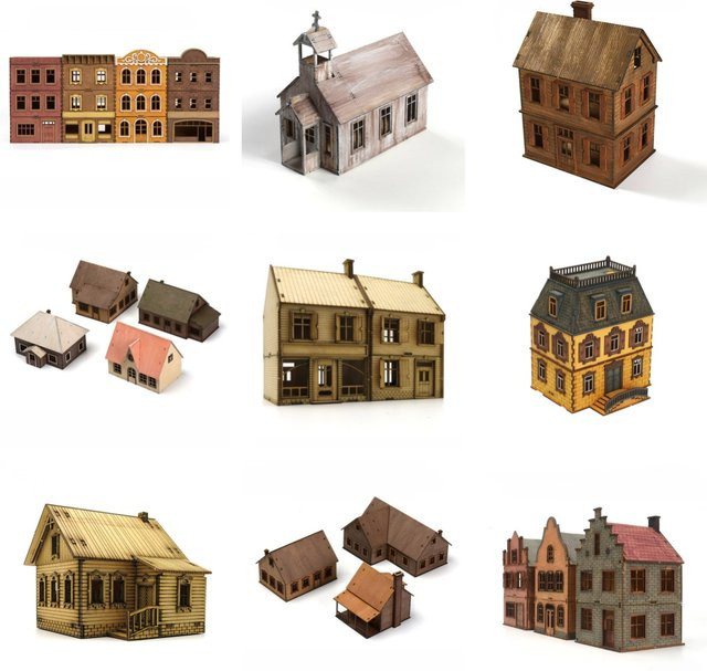 GRAPMAN Europäische Architektur Reihenhaus Laden Kirche, Holz-Bausatz, DIY Puzzle-Modellbausatz - Bild 1