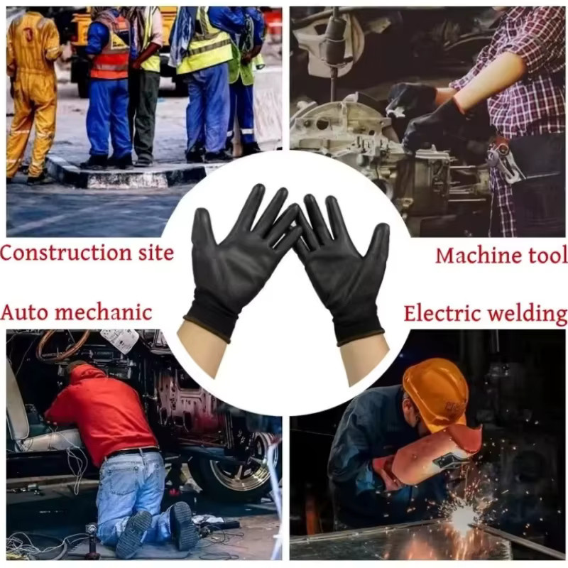 INMAICH Sicherheits-Arbeitshandschuhe aus PU-beschichtetem Material, 2/6 Paar nahtlose Strickhandschuhe für Mechaniker, Reinigung und Automobil, Damen und Herren - Bild 5