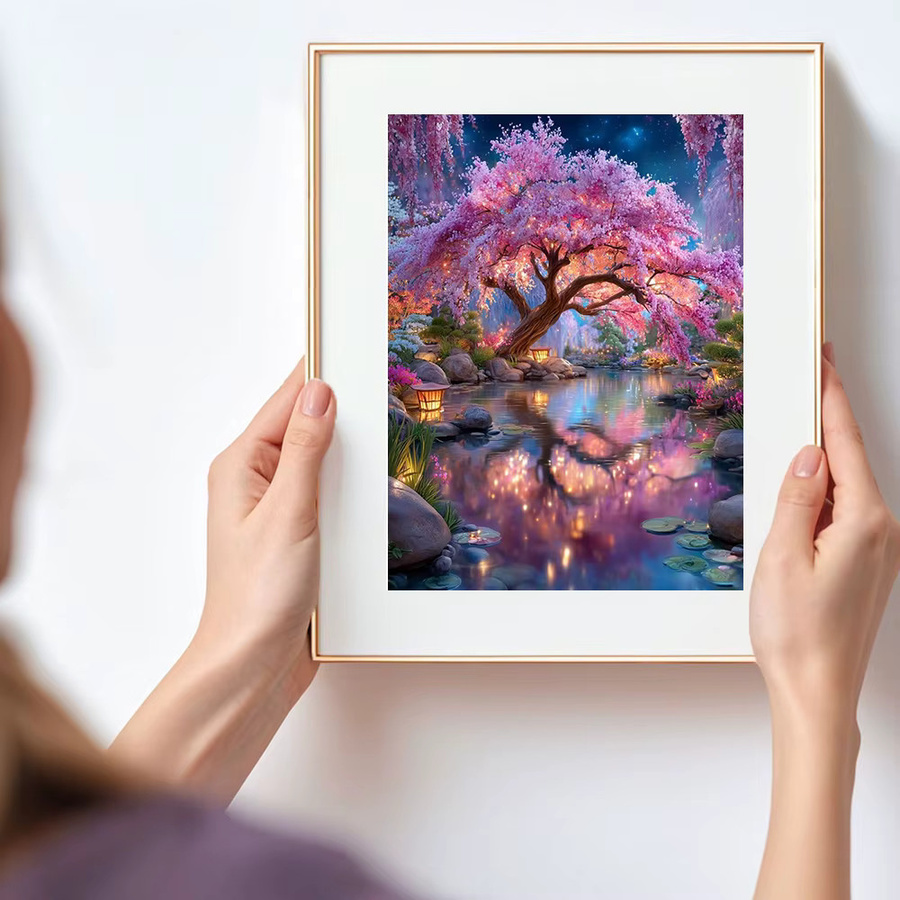 Huacan Diamantgemälde Landschaft mit Fluss und Baum als Dekorative Wandkunst mit Rundbohrern - Bild 3