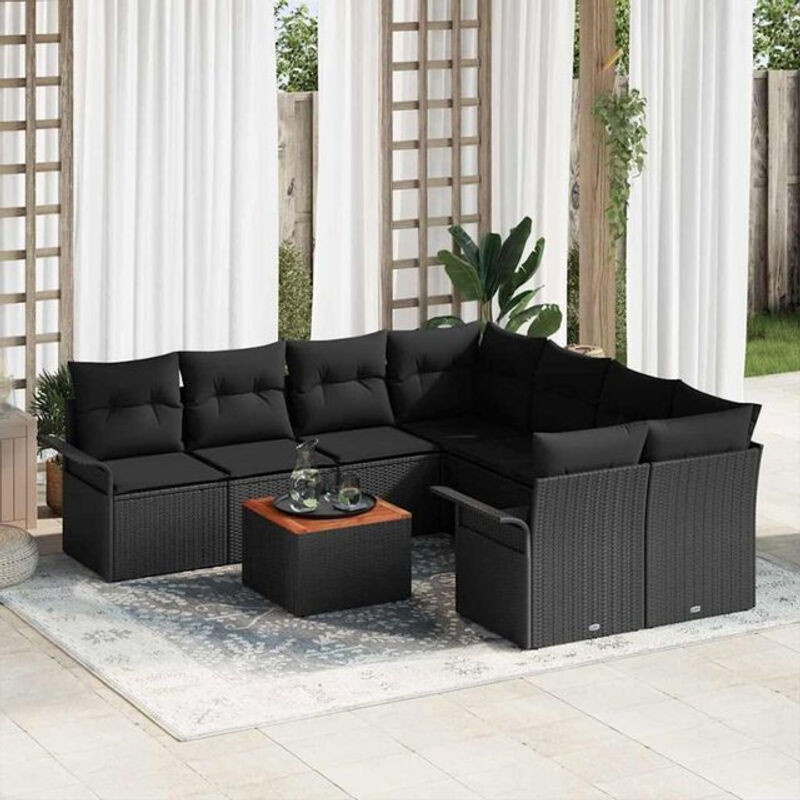 vidaxl Garten-Sofa-Set mit 9-teiligem Zubehör und integriertem Stauraum in Schwarz aus Rattan und Metall - Bild 1