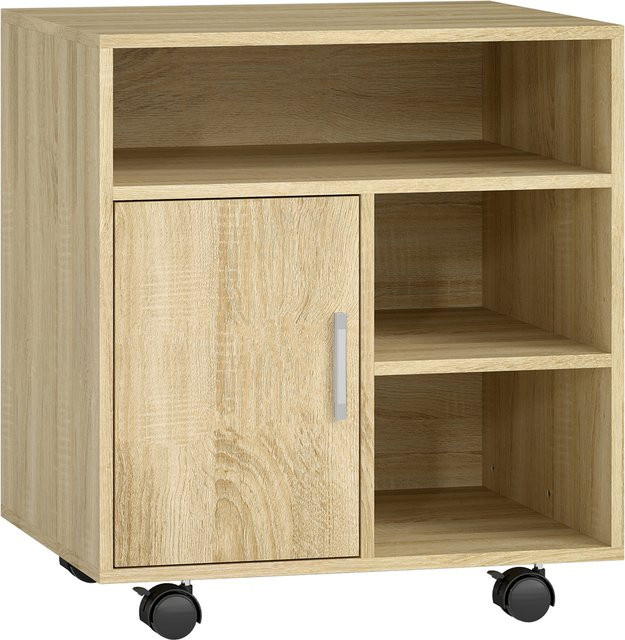 HOMCOM Druckermöbel auf Rollen mit offenen Fächern und Tür, Druckerständer für Büro und Zuhause, Farbe: Natur, B/T/H: 60 x 50 x 65,5 cm - Bild 1