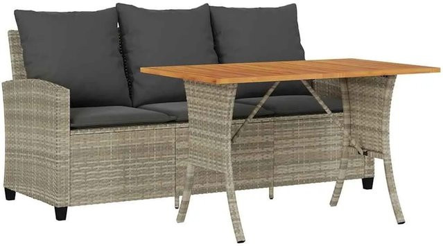 vidaXL Gartensofa 3-Sitzer mit Kissen und Tisch aus Poly Rattan und Akazienholz in Grau - Bild 1