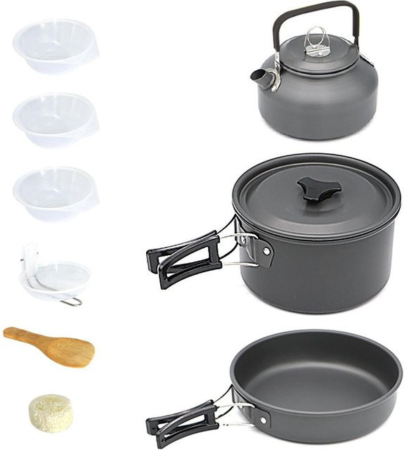 TOMTOP JMS Kochgeschirr Set aus eloxiertem Aluminium für Camping und Wandern, Schwarz, bestehend aus Topf und Pfanne - Bild 1