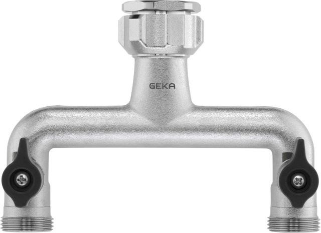 Geka Plus Zweiwegeventil aus Messing in Silber mit IG G3/4 Zoll + G1 Zoll und 2x AG G3/4 Zoll - Bild 1
