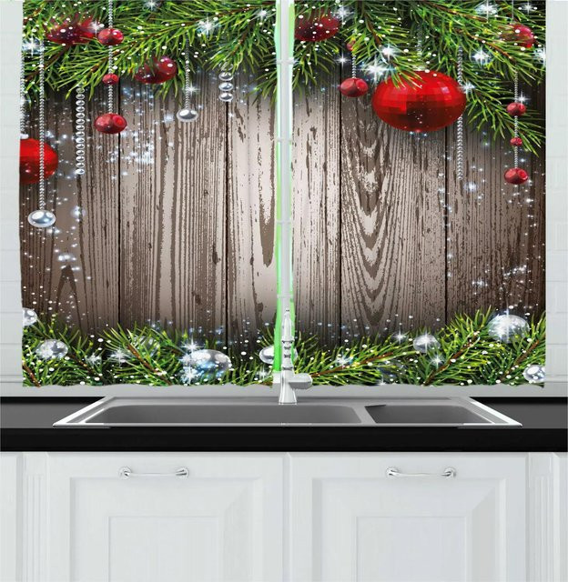 Yiran Furniture Weihnachtsvorhänge mit Schneemann-Motiv, 2er-Set, rot/mehrfarbig, hochverdunkelnd, Breite: 55 cm, Höhe: 120 cm - Bild 1