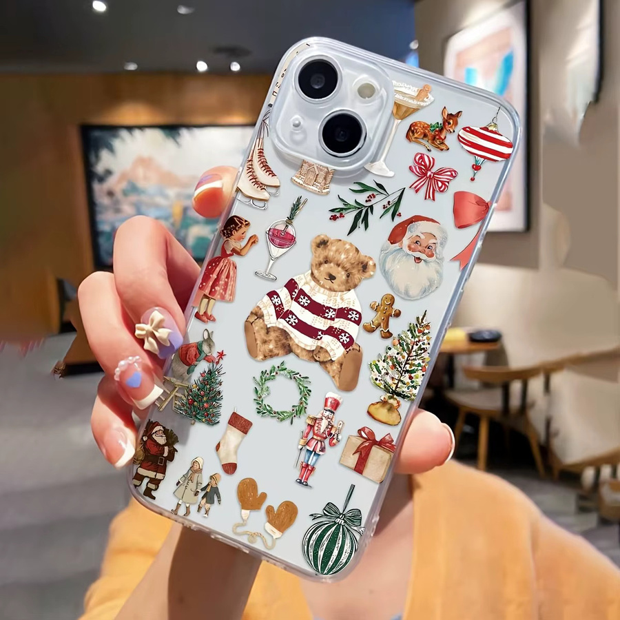 Apple iPhone 17 16 15 Handyhülle mit Weihnachtsbären-Aufdruck in Transparent - Bild 2