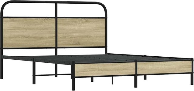 vidaXL Bettgestell aus Holzwerkstoff und Stahl in Sonoma Eiche, Farbe Braun, B/T/H: 150 x 200 cm - Bild 1