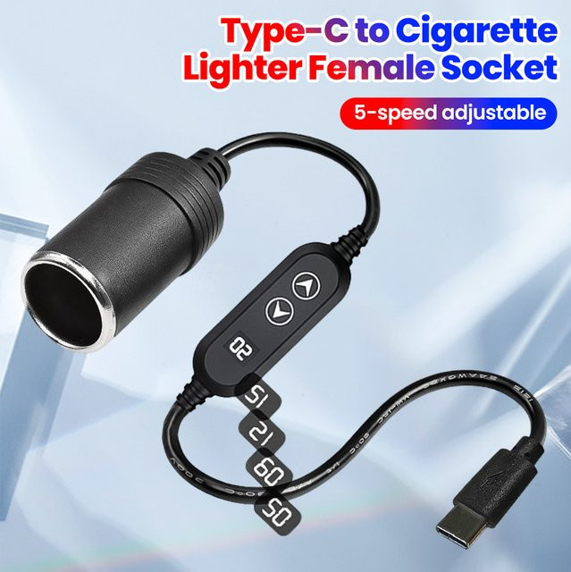 USB-C zu Auto-Zigarettenanzünder-Adapter mit einstellbarer Spannung 5V auf 12V in Schwarz - Bild 1