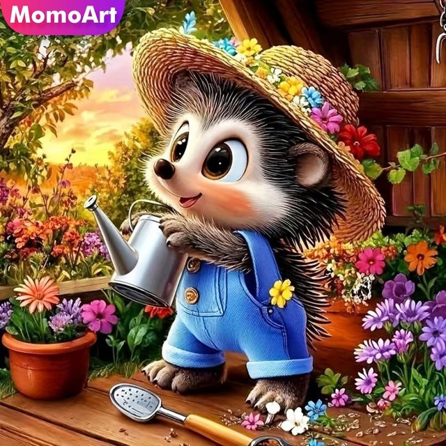 Momoart 5D DIY Diamant-Mosaik Igel mit Blumen Bastelset für Anfänger in Multicolour zur Wanddekoration - Bild 1