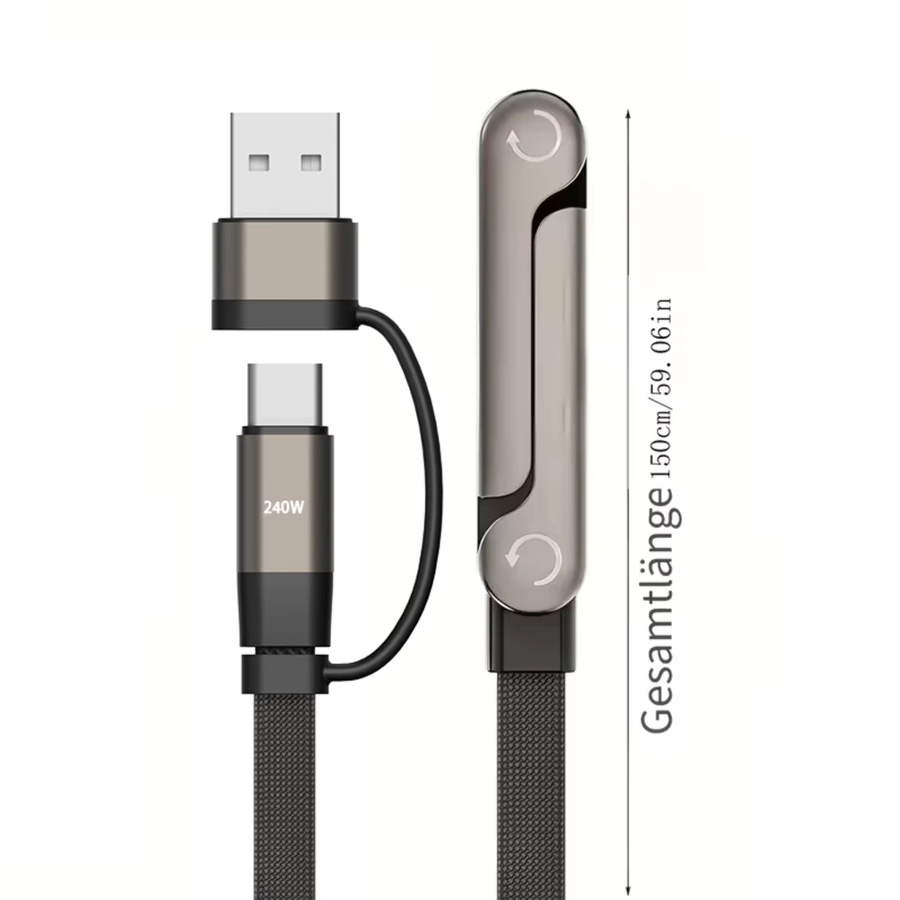 ILEPO 2-in-1 USB-C zu USB-C Schnellladekabel mit integriertem Telefonständer, 240W PD-Kabel, Schwarz - Bild 4