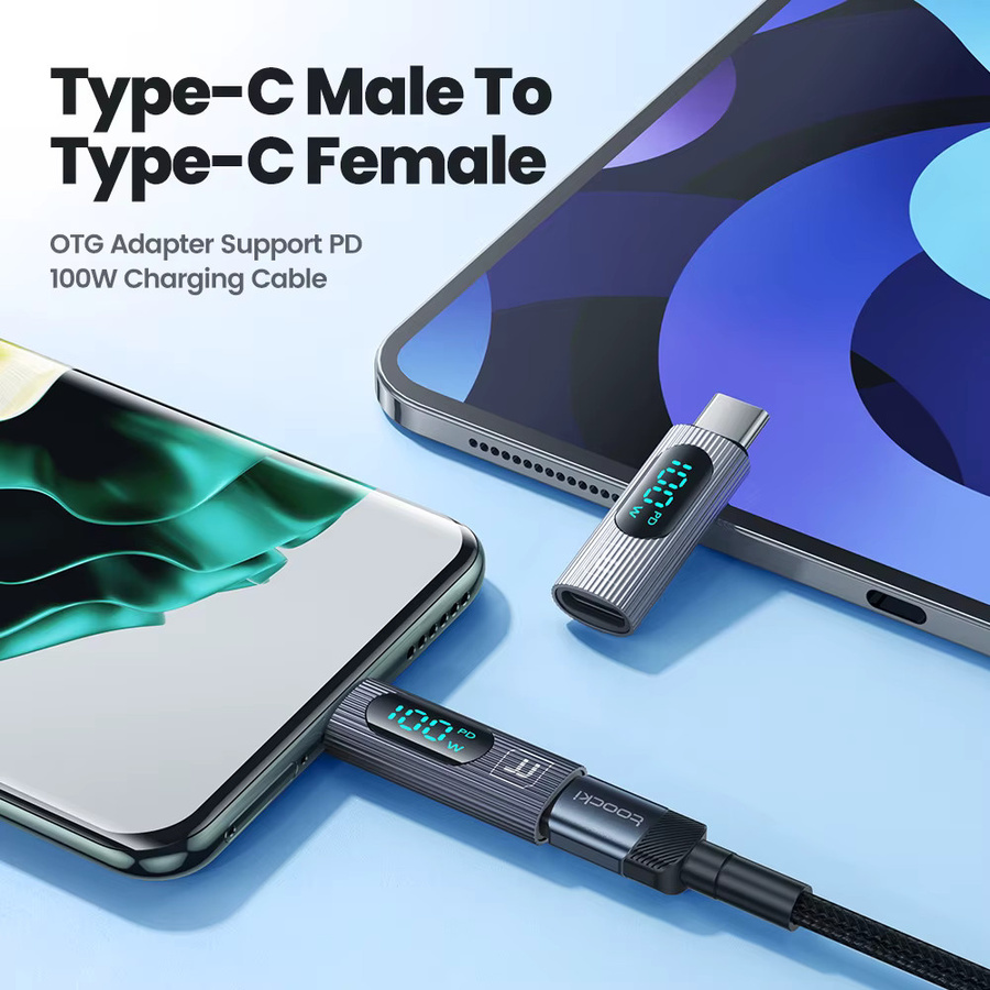 Toocki USB-C auf USB-C OTG-Adapter mit LED-Digitalanzeige, PD 100 W, Farbe Silber - Bild 2