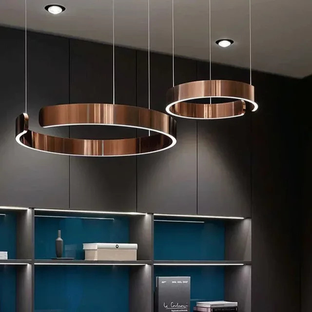 ZIMULONG Minimalistischer Deckenleuchter mit Kreisringen aus Metall in Gold/Messing für Wohnzimmer und Treppenhäuser - Bild 1