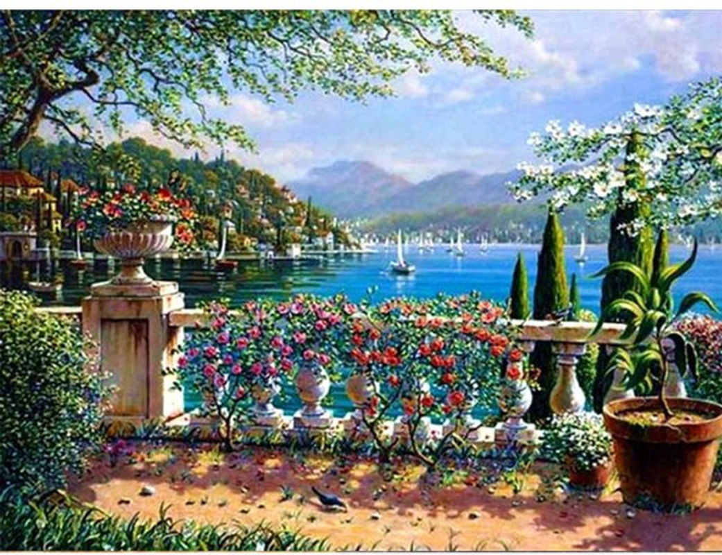 FIYO Diamond Painting Set Landschaft Dorf 5D Mosaik DIY Kreuzstich Kit, mehrfarbig, B: 30 cm x H: 20 cm - Bild 1
