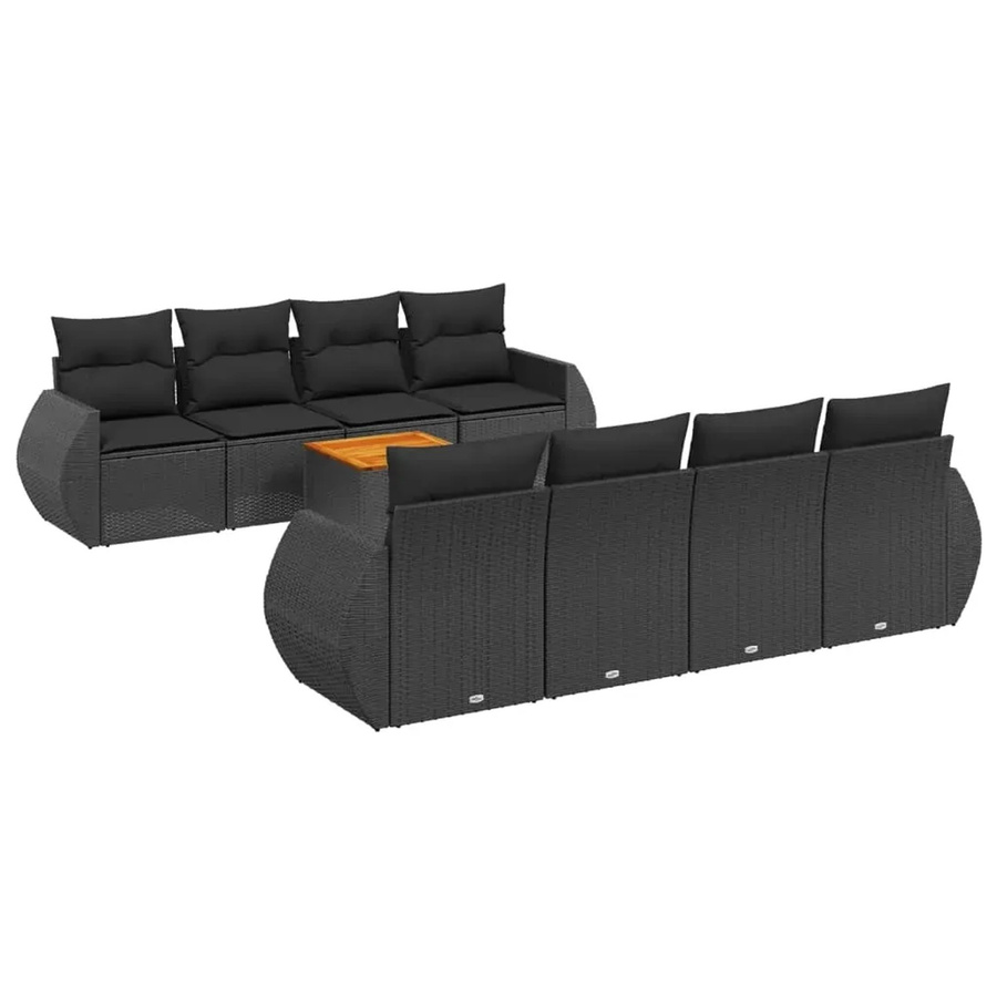 vidaXL 9-teilige Garten-Sofagarnitur mit Kissen aus Poly-Rattan und Akazienholz in Schwarz - Bild 2