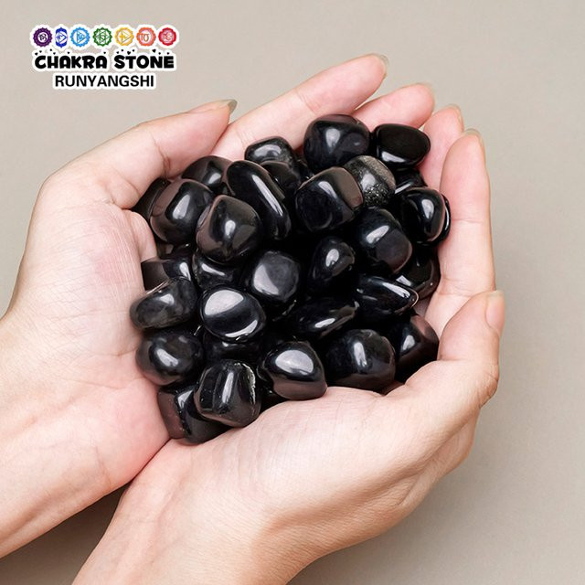 Runyangshi Polierter natürlicher Obsidian-Trommelstein in Schwarz, 100 g - Bild 1